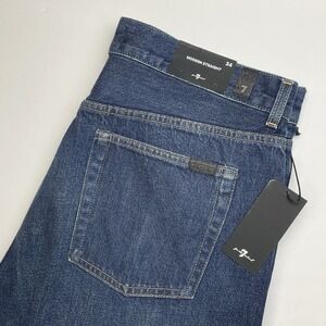 NEW 7 For All Mankind Modern Straight Jeans Mens 34 Denim Blue Enduring Whiskers